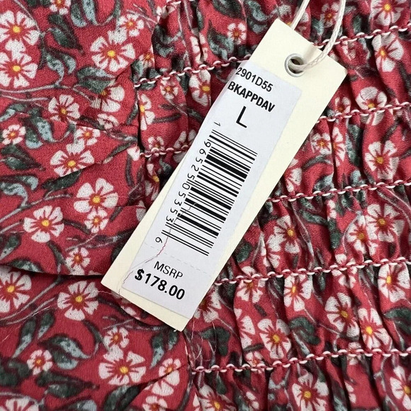 NEW Max Studio Floral Dress Smocked Ruffles Size Large Prairie NWT $178 - Picture 5 of 8